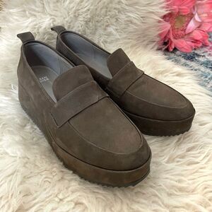 EILEEN FISHER PLATFORM LOAFERS Nubuck Leather Slate SIZE 9